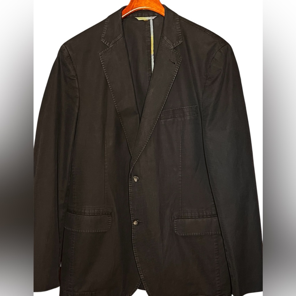 KROON BLUE & BLACK SM CHECK COTTON 2 BUTTON DOUBLE VENT BLAZER JACKET 42 L
